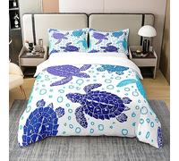 100% Cotton Sea Turtle Comforter Cover, Tortoise Blue Sea Duvet Cover Single for Kids Boys Girls Teens, Ocean Life Bedding Set, Underwater Word Bedspread Cover for Children Bedroom Decor