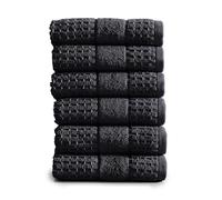 100% Cotton Super Soft Luxury Hand Towel Set | Quick-Dry and Highly Absorbent | Waffle Textured | 550 GSM | Includes 6 Hand Towels | Harper Collection (Black)