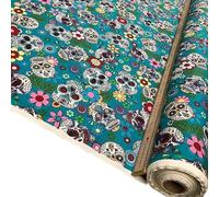 100% Cotton Superior Poplin Fabric Candy Sugar Aztec Skull Material 114cm Wide (Blue - Aztec Skulls) (ONE METRE)