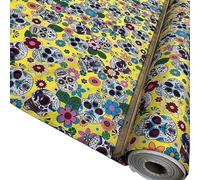 100% Cotton Superior Poplin Fabric Candy Sugar Aztec Skull Material 114cm Wide (Yellow - Aztec Skulls) (Fat Quarter)