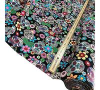 100% Cotton Superior Poplin Fabric Candy Sugar Aztec Skull Material 45" Wide (Black - Aztec Skulls) (ONE METRE)
