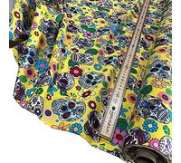 100% Cotton Superior Poplin Fabric Candy Sugar Aztec Skull Material 45" Wide (Yellow - Aztec Skulls) (ONE METRE)