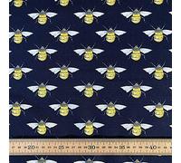 100% Cotton Superior Poplin Fabric in a Bee Pattern 4 Colour Ways 45" Wide (100% Bees - Navy) (One Metre)
