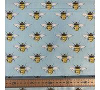 100% Cotton Superior Poplin Fabric in a Bee Pattern 4 Colour Ways 45" Wide (100% Bees - Sky) (One Metre)