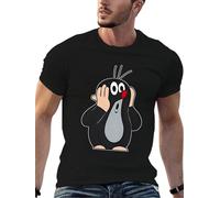 100% Cotton Surprised Mole Character T-Shirt - Cute Cartoon Mole with Hand Over Eyes & Red Tongue Graphic, Unisex Casual Crew Neck-SWRYI143 M