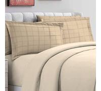 100% Cotton Taupe Big Checks Oxford Pillow Cases 2 Pack, 300 Thread Count Long Staple Combed Cotton Checked Bedding, Sateen Standard Pillow Cover 50 x 75cm (Damask Bedding Set) - Pizuna