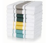 100% Cotton Tea Towel - Grey, Forest, Mustard & Teal Stripe Pattern, Pack of 8 | Kitchen Towel Set | Absorbent, Strong, Quick Dry & Machine Washable | Home & Bathroom Accessories