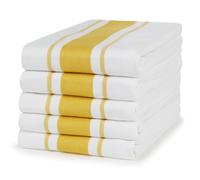 100% Cotton Tea Towel - Mustard Stripe Pattern, Pack of 5 | Kitchen Towel Set | Absorbent, Strong, Quick Dry & Machine Washable | Home Decor & Bathroom Accessories