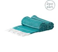 100% Cotton Towel Striped Turkish Style Blanket Bath Sheet - 170 x 90cm (x2) Nicola Spring Aqua Bath Towel