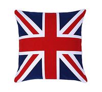 100% Cotton Union Jack/British Flag Design Cushion Cover, Sofa Case Couch Pillow for Home Décor Size 18''x18'' (Red&Blue, 18''x18'')