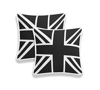 100% Cotton Union Jack/British Flag Vintage Style, Home Decorative Cushion Cover Size 18x18 (45x45 cm) (Union Jack Black White, Pack of 2)