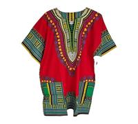 100% Cotton Unisex Dashiki Africa Tribal Print Festival Kaftans Blouse Summer Top (UK, Alpha, One Size, Plus, Regular, Red)