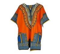 100% Cotton Unisex Dashiki Africa Tribal Print Festival Kaftans Blouse Summer Top (UK, Alpha, One Size, Plus, Regular, Orange)