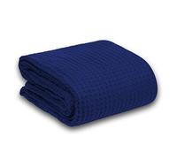 100% Cotton Waffle Weave Thermal Blanket Super Soft Sofa Bed Throw - Reversible Sofa Microfiber Blanket (Navy Blue, Large 180 x 255 cm)