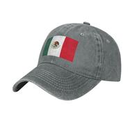 100% Cotton Washed Denim Mexico Flag Baseball Cap | Classic Adjustable Trucker Hat Unisex Breathable