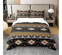 100% Cotton Western Bedroom Bedding Set Black Boho Aztec King Comforter Cover for Men Women Southwestern Duvet Cover Exotic Tribal Bohemian Geometric Quilt Cover 2 Pillow Cases Home Room Decor