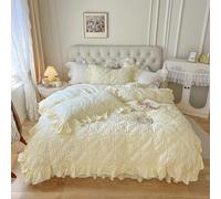 100% Cotton White Bedding Set, Washed Cotton Solid Color Princess Style Ruffle Duvet Cover Set, Includes Duvet and Pillowcases, Soft, Rustic, Vintage Style, Suitable for All Seasons, White,Twin XL