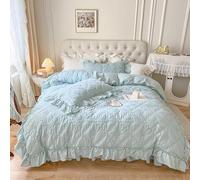 100% Cotton White Bedding Set, Washed Cotton Solid Color Princess Style Ruffle Duvet Cover Set, Includes Duvet and Pillowcases, Soft, Rustic, Vintage Style, Suitable for All Seasons, White,Twin XL