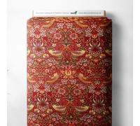 100% Cotton William Morris Strawberry Thief Printed Design Quilting Craft Dress Quality Sewing Fabric Material | 55" - 140 cm Wide (per Half Metre, Crimson)