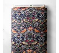 100% Cotton William Morris Strawberry Thief Printed Design Quilting Craft Dress Quality Sewing Fabric Material | 55" - 140 cm Wide (per Metre, Navy Blue)