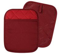 100% Cotton with Silicone Kitchen Everyday Basic Pot Holder Heat Resistant Coaster Potholder Oven Mitts with Pocket for Cooking and Baking Set of 2 Red