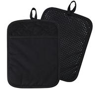 100% Cotton With Silicone Kitchen Everyday Basic Pot holder Heat Resistant Coaster Potholder Oven Mitts With Pocket for Cooking and Baking Set of 2 Black