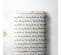 100% Cotton Xmas Foil Christmas Script Printed Metallic Design Quilting Craft Dress Quality Sewing Fabric Material | 44" - 112 cm Wide (per Fat Quarter, White)