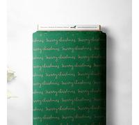 100% Cotton Xmas Foil Christmas Script Printed Metallic Design Quilting Craft Dress Quality Sewing Fabric Material | 44" - 112 cm Wide (per Half Metre, Green)