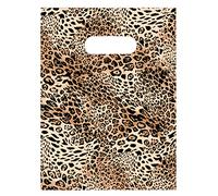 100 Count 11.7" x 15.7" Plastic Merchandise Bags, Shopping Bags, Retail Bags, Gift Bags with Die Cut Handles - Leopard Print