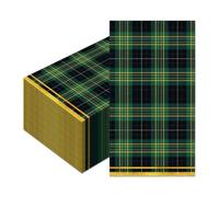 100 Count Green Plaid Guest Towels 4.5 x 8 Inch Disposable Paper Napkin Set | Dark Green, Black and Gold Plaid Design for Bathroom, Dinner, Holiday Party, Wedding, Buffet and Everyday Table Decor Accents