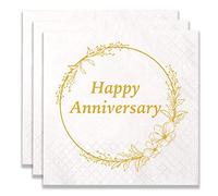 100 Count of Disposable Happy Anniversary Paper Napkins for Anniversary Event Birthday Party Wedding Decoration