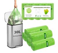 100 Counts 30L Biodegradable Bin Liners, Tie Handle, 8Gallon/30 Litre Compostable Food Waste Garbage Bags Trash Caddy Liners, Recycling Degradable Rubbish Bag for Kitchen Bathroom Garden Green 60x74cm