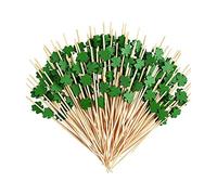 100 Counts Shamrock Cocktail Sticks St Patrick's Day Cocktail Picks with Lucky Clover Ornament Decorative Cocktail Skewers Irish Birthday Party Food Fruit Cake Decorations