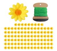 100 Craft Daisies, 1 Bundle of 10 Meters Hemp Rope, Party Decoration Flowers, Table Decoration Supplies, Wedding Decoration Simulation Daisies, Daisy Flower Head Accessories, Yellow Daisy Flower Decor