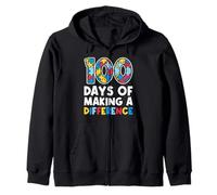 100 Days Making Difference Puzzle Autism Awareness Support Zip Hoodie