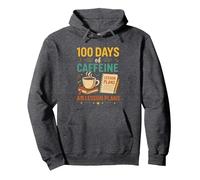 100 Days of Caffeine & Lesson Plans Motivation Pullover Hoodie, Adult Unisex, Dark Heather Grey, Medium