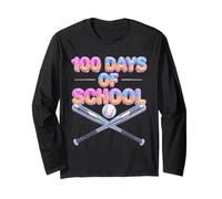 100 Days of School Baseball 3D Waffle Cone Ice Cream Long Sleeve T-Shirt