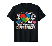 100 Days of School Embracing Differences Autism Support Kids T-Shirt