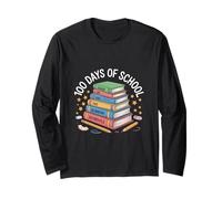 100 Days of School Stacked Books Teacher Student Celebration Long Sleeve T-Shirt