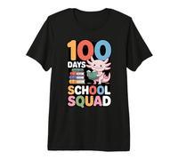 100 Days School Squad Cute Axolotl Reading Premium T-Shirt