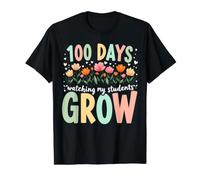100 Days Watching Students Grow Cute Floral Teacher Design Value Graphic T-Shirt, Men, Black, L