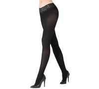 MARILYN erotic transparent women's lace tights 100 den low-rise tights with lace waistband, black