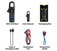 -100 Digital Clamp Meter 10000 Count AC/DC Multimeter with 600A Current Range, 750V Voltage Measurement, -55~1300°C, Non- Voltage(with)
