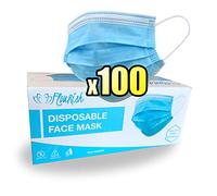 100 Disposable Face Masks - Breathable 3-Ply Face Coverings with Ear Loops, Adjustable Nose Clip, Lightweight & Comfortable, UK Stock