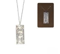 100 Dollar Silver Necklace Money Cash Bucks Chain Gift Bill Banknote USA Jewellery Novelty Neck Notes Dollars Banknotes Stocking Joke Pendant Charm