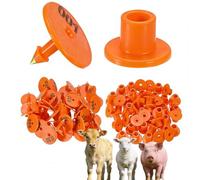 100 Ear Tags, Numbered 001-1000, Digital Round Livestock Ear Tags, Suitable for Livestock Identification on Cattle, Pig, Sheep, Pig and Deer Farms Orange 301-400