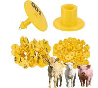 100 Ear Tags, Numbered 001-1000, Digital Round Livestock Ear Tags, Suitable for Livestock Identification on Cattle, Pig, Sheep, Pig and Deer Farms Yellow 901-1000