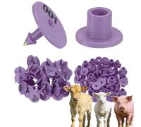 100 Ear Tags, Numbered 001-1000, Digital Round Livestock Ear Tags, Suitable for Livestock Identification on Cattle, Pig, Sheep, Pig and Deer Farms Purple 001-100