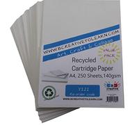 100% Eco Recycled Art A4 Cartridge Paper White Great Art Paper 140gsm Pack of 250 Sheets - Suitable for bookmaking, Sketching, Painting, Printing and More