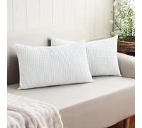 100% Egyptian Cotton 600 TC Waffle Weave Lumbar Pillow Covers 2 Pack, Ultra Soft Breathable Rectangle Throw Pillow Covers, Decorative Cushion Covers for Bed Couch Sofa Car, No Insert, White, 12" x 20"